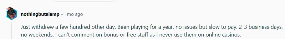 Reddit user review of TonyBet withdrawal experience
